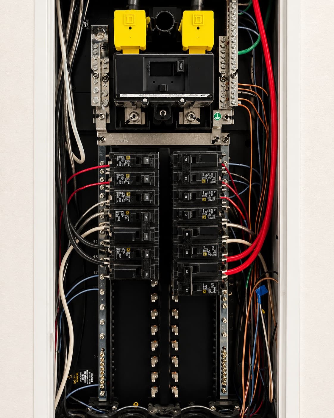 200 amp electrical panel with branch circuits dressed and terminated, Orlando, Florida